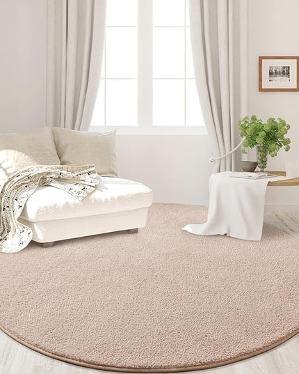 Round Area Rugs for Bedroom Living Room, 4x4 Ivory Super Soft Comfy Thickened Memory-Foam Indoor Circle Carpets, Modern Aesthetic Minimalist Carpet for Boys Girls Adults Nursery Home Décor - LeafyLoom