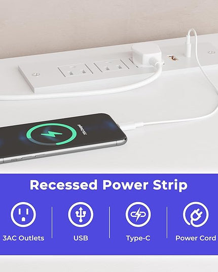 JOISCOPE 48 Inches Computer Office Desk with Table Power Outlets, Home Office White Desk with Storage Shelves and USB & Type-C Outlet for Bedroom, Home Office, Morden Simple Writing Table, White - LeafyLoom