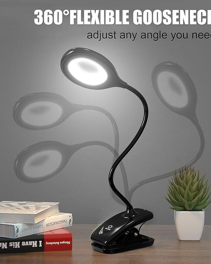 DEEPLITE LED Desk Lamp Clip on Lamp Battery Powered Clip on Light Book Light for Bed, Eye-Caring Flexible Arm Memory Touch 3 Color Modes & Stepless Brightness Portable Reading Light for Study Work. - LeafyLoom