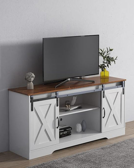NicBex TV Stand for 65 Inch TV Farmhouse TV Media Console Table with Adjustable Shelves,Entertainment Center with Storage for Living Room,Bedroom,59 Inch,Distressed White&Rustic - LeafyLoom