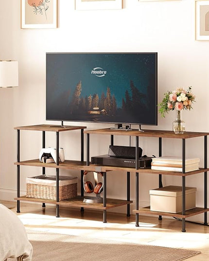 HOOBRO TV Stand, Deformable TV Stand with Power Outlets to 75 Inch, Modern Entertainment Center with Storage Shelves, Media TV Console Table for Living Room, Bedroom, Rustic Brown and Black BF15UDS01 - LeafyLoom