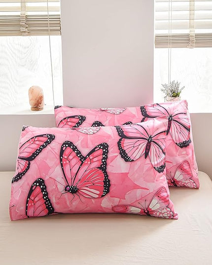 Btargot 3 Piece Pink Butterfly Girls Kids Adults Full Size Comforter Set, Lightweight Soft All Season Bedding Set with 2 Pillowcases - LeafyLoom