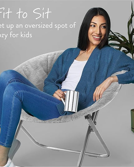 Faux Fur Saucer Chair, 29"X32"X22", Grey - LeafyLoom