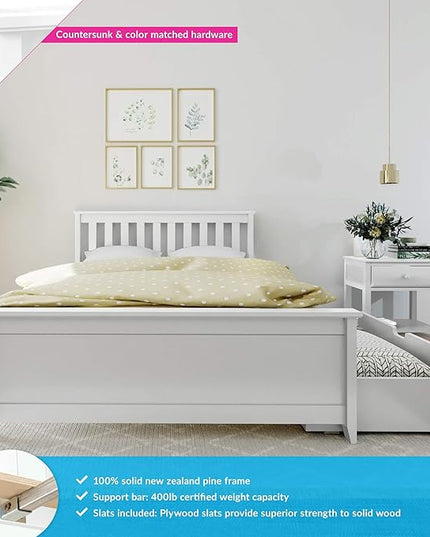 Max & Lily Full Bed, Bed Frame with Headboard For Kids with Storage Drawers, Slatted, White - LeafyLoom