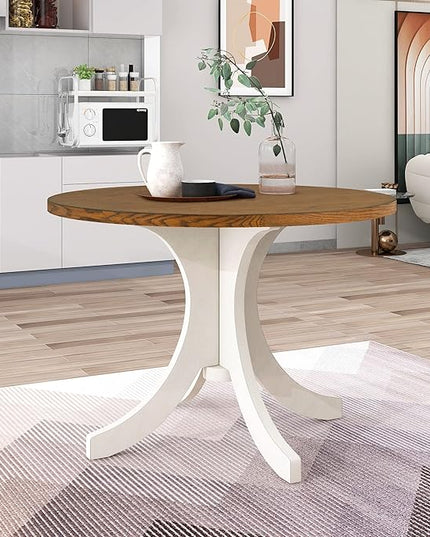 NicBex Dining Table Contemporary Kitchen Table Farmhouse Rustic Mid-Century Solid Wood Round Dining Table for Small Places Round Dining Table, Easy Assembly, Walnut - LeafyLoom