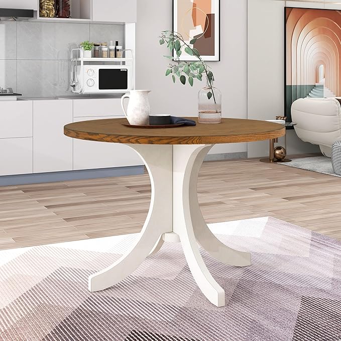 NicBex Dining Table Contemporary Kitchen Table Farmhouse Rustic Mid-Century Solid Wood Round Dining Table for Small Places Round Dining Table, Easy Assembly, Walnut - LeafyLoom