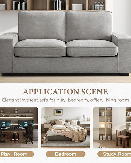 EASELAND 71" Loveseat, Small Chenille Loveseat for Small Spaces, 2-Seater Modern Deep Seat Couch with Removable Back and Cushions, Lounge Sofa for Bedroom with Wood Legs and Fluffy Armrest (Grey) - LeafyLoom