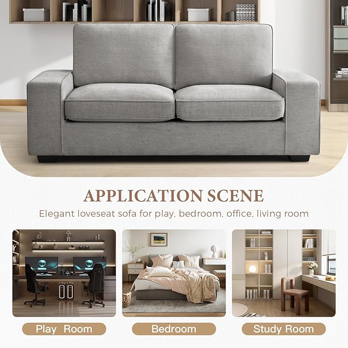 EASELAND 71" Loveseat, Small Chenille Loveseat for Small Spaces, 2-Seater Modern Deep Seat Couch with Removable Back and Cushions, Lounge Sofa for Bedroom with Wood Legs and Fluffy Armrest (Grey) - LeafyLoom