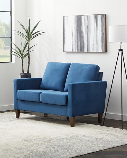 Edenbrook Archer Upholstered Loveseat - Blue Velvet Loveseat - Living Room Furniture - Small Loveseat - Mid Century Modern Loveseat - Seats Two - LeafyLoom