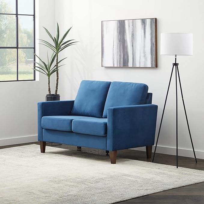 Edenbrook Archer Upholstered Loveseat - Blue Velvet Loveseat - Living Room Furniture - Small Loveseat - Mid Century Modern Loveseat - Seats Two - LeafyLoom