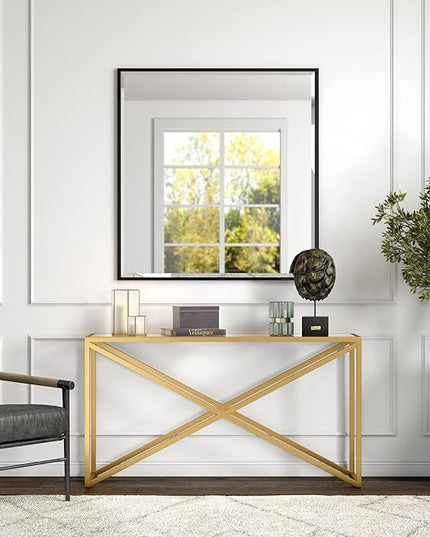 Calix 55'' Wide Rectangular Console Table in Brass - LeafyLoom