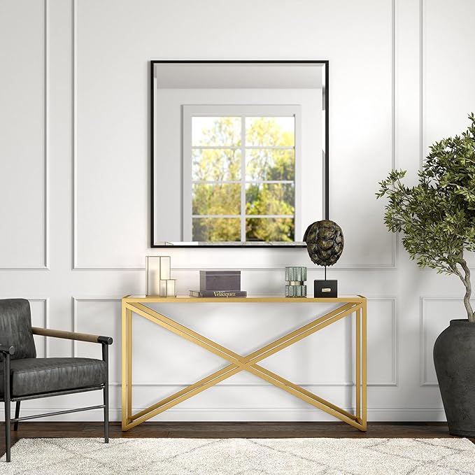 Calix 55'' Wide Rectangular Console Table in Brass - LeafyLoom