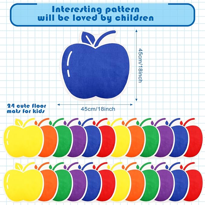 Shellwei 24 Pcs Kids Carpet Circle Seats 18 inch Print Pillow Circle Children's Mats Rug Mats Round Soft Floor Mat for Home School Classroom Story Time Group Activity Play Areas (Apple) - LeafyLoom