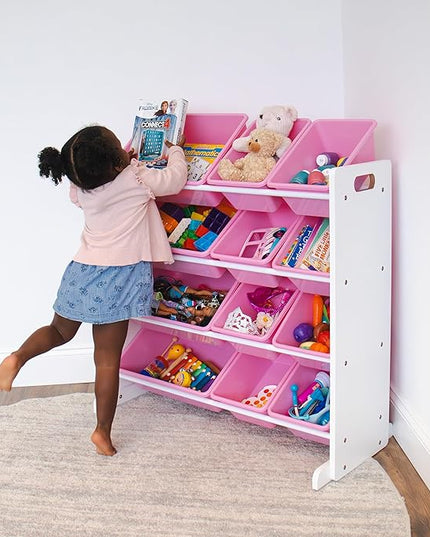Humble Crew, White/Pink 12 Bin Toy Storage Organizer - LeafyLoom