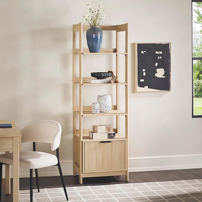 Walker Edison Modern Narrow Open Bookshelf Bottom, 22 Inch, One-Drawer Coastal Oak - LeafyLoom