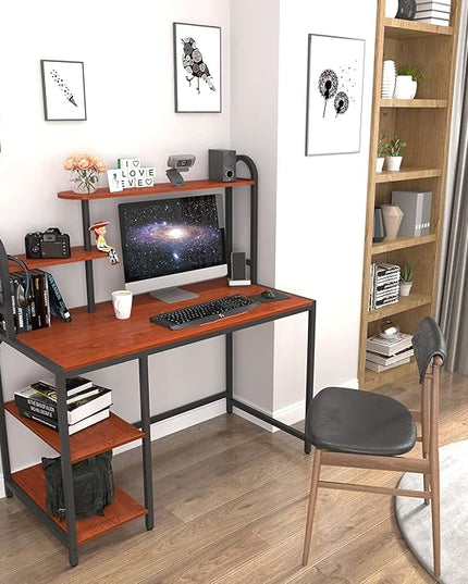 Anivia Computer Desk with Hutch and Shelves, 47'' Home Office Desk with Adjustable Bookshelves, Writing Desk PC Study Table Workstation for Small Spaces - LeafyLoom