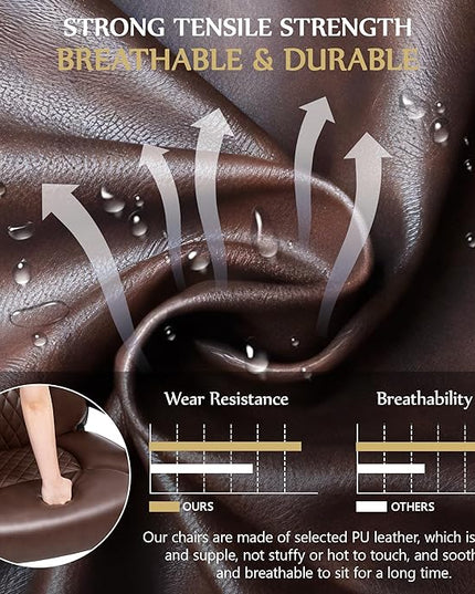 Big and Tall Office Chair 500lbs, Large High Back Executive Desk Chair with Extra Wide Seat, Heavy Duty Metal Base & Wheels, Ergonomic PU Leather Chair with Adjustable Lumbar Support, Brown - LeafyLoom