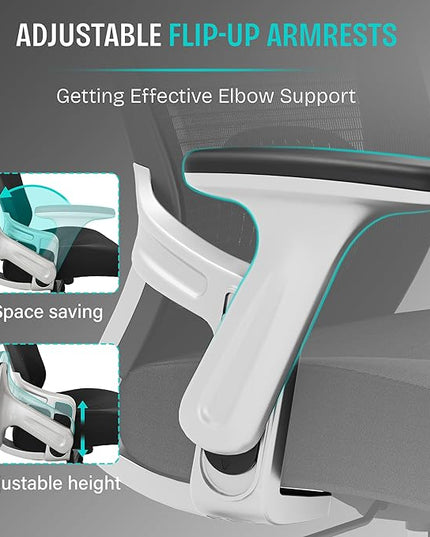 Ergonomic Office Desk Chair, Mesh Computer Gaming Chair with Adjustable Flip-Up Arms, Lumbar Support, Tilt Function, Comfy Wide Seat, Swivel Wheel, Sturdy Big and Tall Task Chairs for Adults Students - LeafyLoom