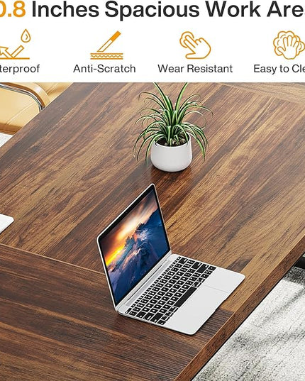 Tribesigns 70.8-Inch Executive Desk, Large Computer Office Desk Workstation, Modern Simple Style Laptop Desk Study Writing Table Business Furniture for Home Office (Brown/Black, 70.8 Inch) - LeafyLoom