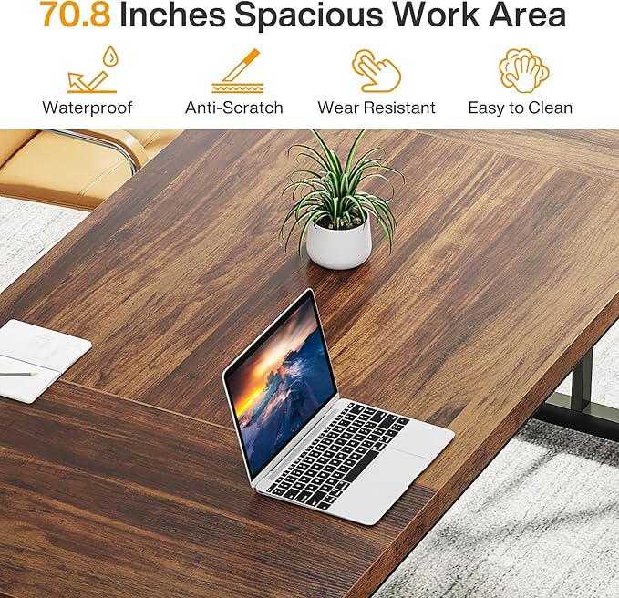 Tribesigns 70.8-Inch Executive Desk, Large Computer Office Desk Workstation, Modern Simple Style Laptop Desk Study Writing Table Business Furniture for Home Office (Brown/Black, 70.8 Inch) - LeafyLoom