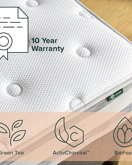 ZINUS 10 Inch Green Tea Cooling Gel Memory Foam Hybrid Mattress, King, Pocket Innersprings for Motion Isolation, Mattress in A Box - LeafyLoom