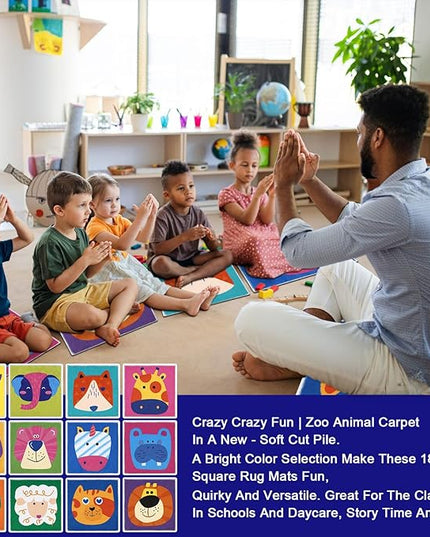 HiiARug 12pcs Carpet Squares for Classroom 18x18 Carpet Spots for Classroom Sitting Floor Seats for Kids Sit Spots for Classroom Kindergarden Playroom Decor Preschool Floor Dots for Classroom - LeafyLoom