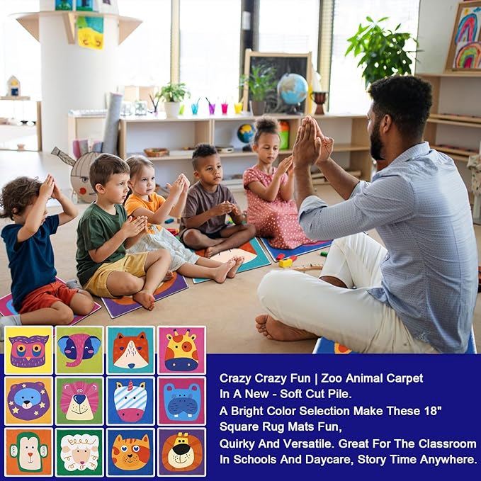HiiARug 12pcs Carpet Squares for Classroom 18x18 Carpet Spots for Classroom Sitting Floor Seats for Kids Sit Spots for Classroom Kindergarden Playroom Decor Preschool Floor Dots for Classroom - LeafyLoom