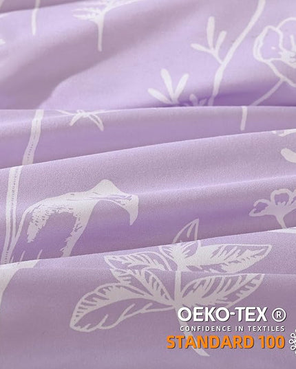 JANZAA Queen Comforter Set Floral Comforter Sets Queen Size Bedding Set Purple Comforter for All Season with 2 Pillow Shams Cute and Comfortable - LeafyLoom
