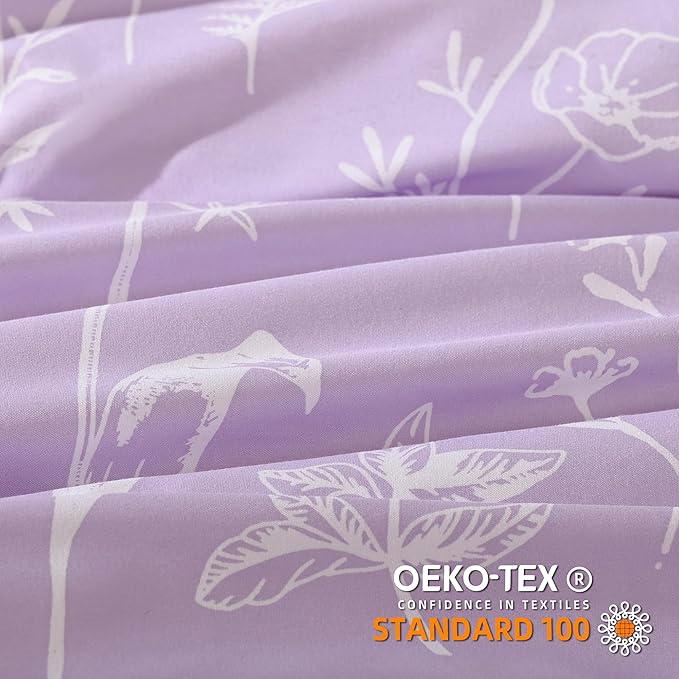 JANZAA Queen Comforter Set Floral Comforter Sets Queen Size Bedding Set Purple Comforter for All Season with 2 Pillow Shams Cute and Comfortable - LeafyLoom