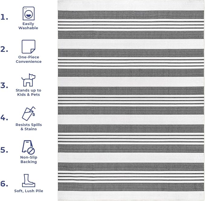 nuLOOM Lena Machine Washable Striped Ultra Thin Runner Rug, 2' 6" x 6', Grey - LeafyLoom