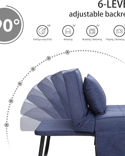 Sofa Bed, 4 in 1 Multi-Function Folding Ottoman Breathable Linen Couch Bed with Adjustable Backrest Modern Convertible Chair for Living Room Apartment Office,Blue - LeafyLoom