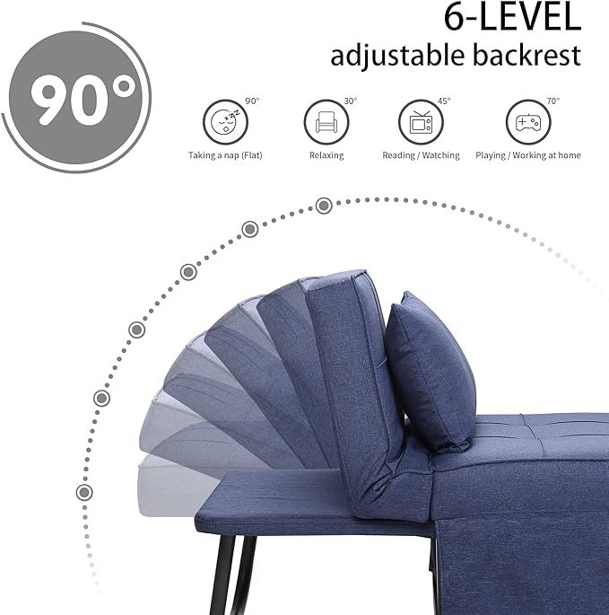 Sofa Bed, 4 in 1 Multi-Function Folding Ottoman Breathable Linen Couch Bed with Adjustable Backrest Modern Convertible Chair for Living Room Apartment Office,Blue - LeafyLoom