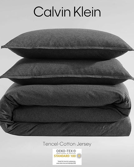 Calvin Klein - King Comforter Set, Luxuriously Soft Home Decor, Modern Cotton Melange Jersey Bedding (Gunmetal Grey Heather, King) - LeafyLoom