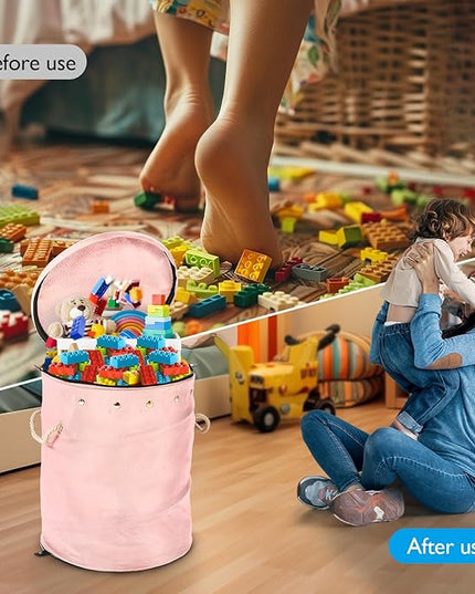 Toy Storage Basket + Play Mat for Kids Toy Chest Organizer Toy Box for Toddlers Boys Girls Kids Toy Storage Organizer Storage Bins with Lids Large Toy Box Living Room Nursery Playroom (Pink) - LeafyLoom
