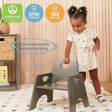 ECR4Kids Stackable Wooden Toddler Chair, 8in, Kids Furniture, Grey Wash, 2-Pack - LeafyLoom