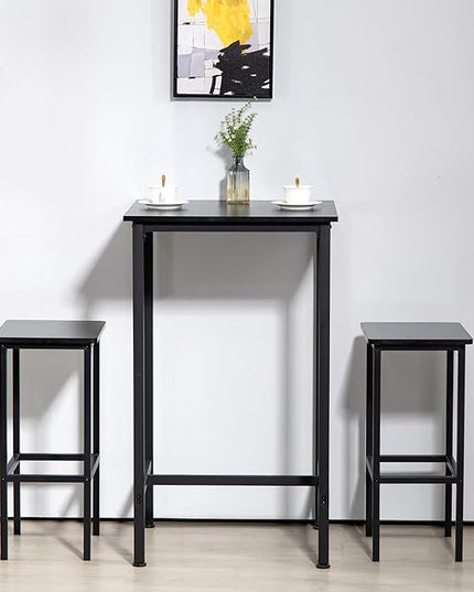 Finnhomy Bar Table, 23.6" Pub Table High Top Table, Square Bar Height Table, Counter Height Cocktail Table, Small Kitchen Table Set for 2, Breakfast for Kitchen, Living Room, Rustic Black - LeafyLoom