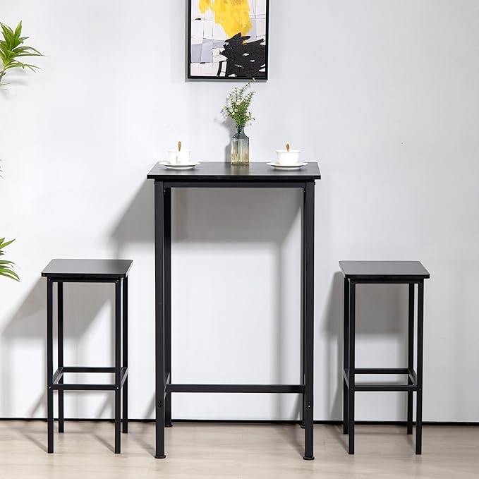 Finnhomy Bar Table, 23.6" Pub Table High Top Table, Square Bar Height Table, Counter Height Cocktail Table, Small Kitchen Table Set for 2, Breakfast for Kitchen, Living Room, Rustic Black - LeafyLoom