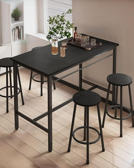 NicBex Dining Table Set for 4 Rural Kitchen Table Dining Table with 4 Bar Stools Modern Kitchen Table Set Space Saving for Home, Kitchen, Living Room, Office, Metal Frame and MDF, Black - LeafyLoom