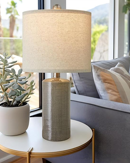 20.25" Small Table Lamps Set of 2 Modern Ceramic Lamps for Living Room Farmhouse Bedside Lamps Boho Lamps for Night Stands Grey Bedroom Lamps Side Table Lamps End Table Lamps - LeafyLoom