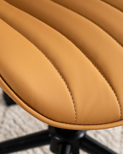 YOUNIKE Armless Office Chair with Wheels Swivel Desk Chair Upholstered Leather Computer Task Chair Height Adjustable Modern Rolling Chair with Backrest Tan - LeafyLoom