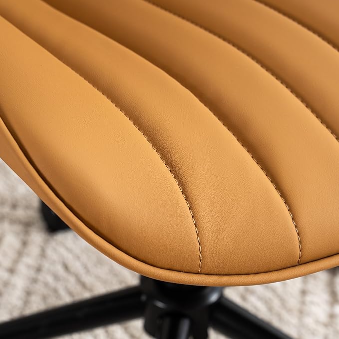 YOUNIKE Armless Office Chair with Wheels Swivel Desk Chair Upholstered Leather Computer Task Chair Height Adjustable Modern Rolling Chair with Backrest Tan - LeafyLoom