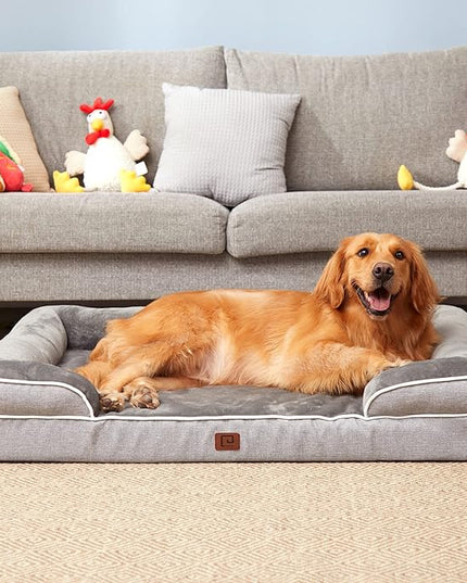 EHEYCIGA Orthopedic Dog Beds Large Sized Dog, Waterproof Memory Foam Pet Bed with Sides, Non-Slip Bottom Large Pet Bed with Washable Removable Cover, Grey EHEYCIGA