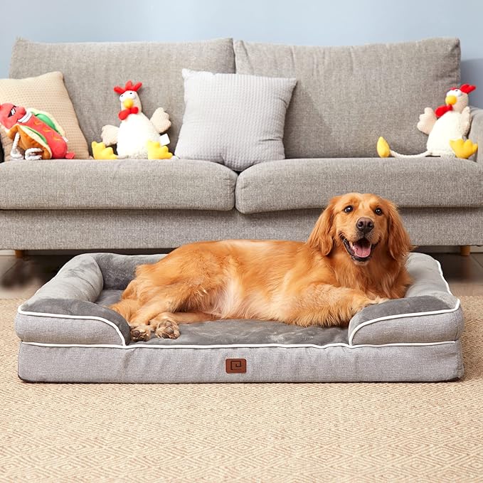 EHEYCIGA Orthopedic Dog Beds Large Sized Dog, Waterproof Memory Foam Pet Bed with Sides, Non-Slip Bottom Large Pet Bed with Washable Removable Cover, Grey EHEYCIGA
