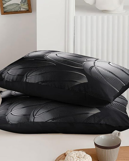 Basketball Comforter Sets,6 PCS Basketball Bedding Set for Boys,Kids Comforter Sets for Boys,Twin Black and Grey Comforter Sets for Boys,Bed in A Bag with Sheets(Twin-6 Pieces) - LeafyLoom