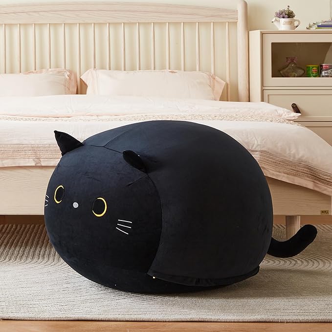 Stuffed Animal Storage Bean Bag Chair Cover for Kids Black Cat Beanbag Chair for Girls Large Size Toy Organizer Cover Only Without Filling - LeafyLoom