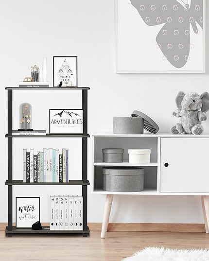 Furinno Turn-N-Tube 4-Tier Multipurpose Shelf Display Rack, Square Tube, French Oak Grey/Black - LeafyLoom