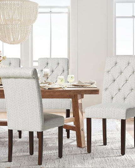 COLAMY Button Tufted Dining Chairs Set of 4, Parsons Upholstered Fabric Dining Room Chairs Kitchen Chairs with Wood Legs and Padded Seat, Ripple - LeafyLoom
