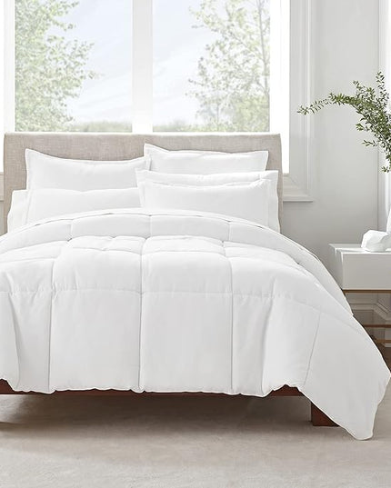 SERTA Simply Clean Ultra Soft Hypoallergenic Solid 3 Piece Comforter Set, King, White - LeafyLoom