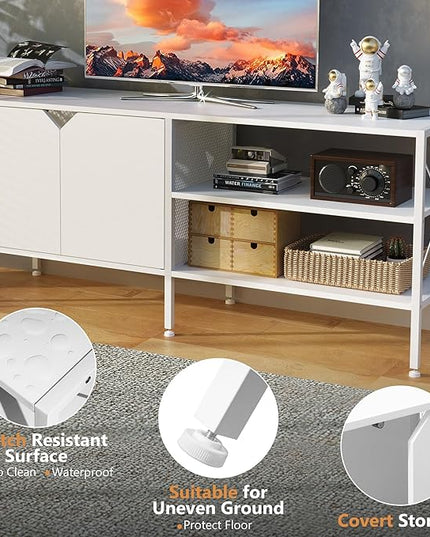 White TV Stand with Storage - Television Stands for Living Room, 50 Inch TV Table for 32 40 55 65 Inch TV, TV Consle for Bedroom, White - LeafyLoom