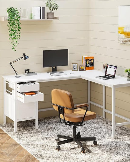 Tribesigns L Shaped Desk with File Drawer Cabinet, 59 Inch Corner Desk L Shaped Computer Desk with Drawers, PC Table Writing Desk for Home Office, White - LeafyLoom